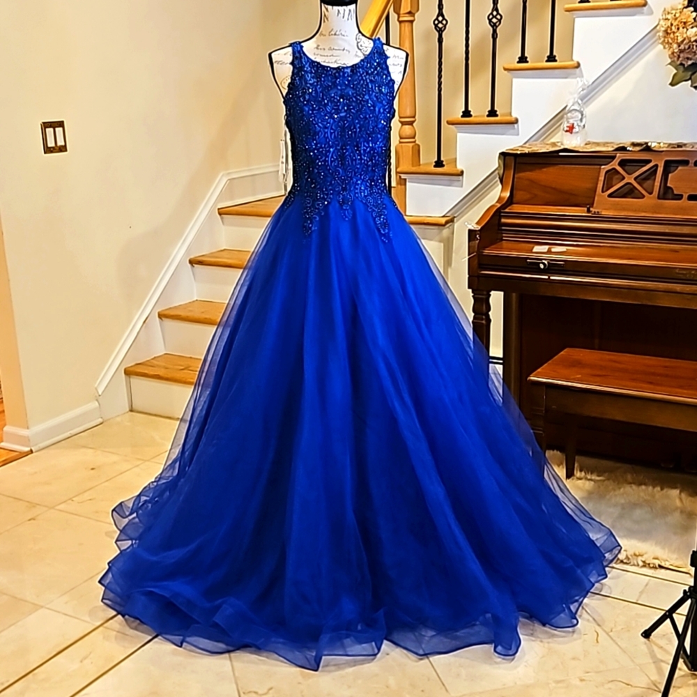 JVN Jovani Sheer Tulle Lace Ballgown Dress Size 10 Engagement Dress Gown